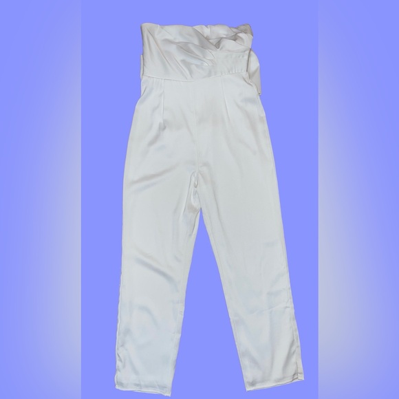 🆕#9 NWOT LULUS Beloved Bliss Ivory Strapless Slim jumpsuit, back Removable Bow. - Picture 7 of 15